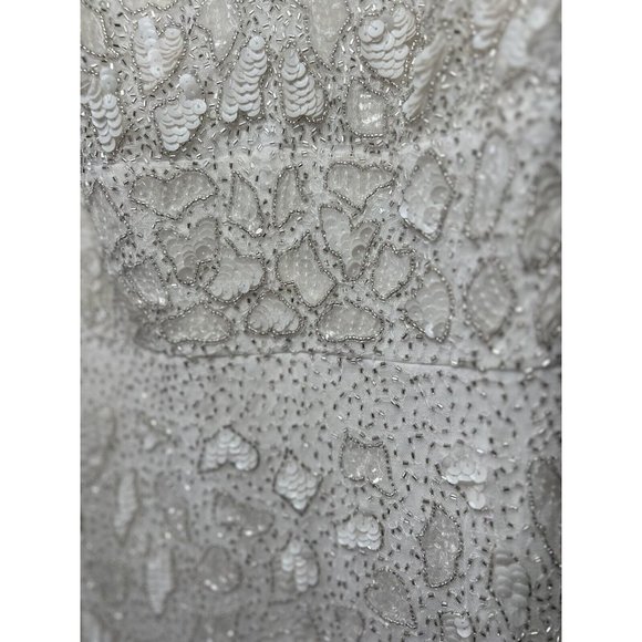 Mac Duggal Hand Embellished Beaded Gown With Train White 10814 Size 8 New - Picture 10 of 15